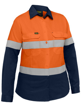 Orange / Navy - Front - BL6390T - Industrial Women's Taped Hi Vis Cool Lightweight Vented Shirt