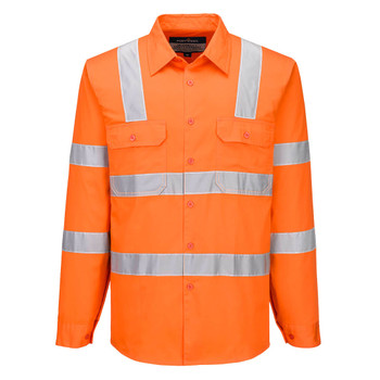 Orange - Front - MA103 - Hi-Vis Lightweight Cotton Shirt L/S
