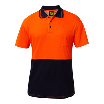 Navy / Orange - Front - WSP401 - Hi Vis Two Tone S/S Polo Cb