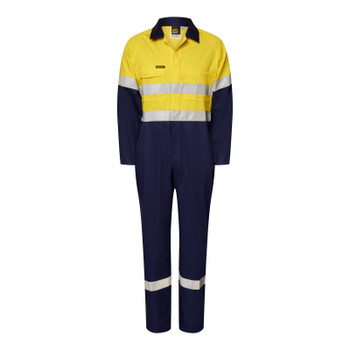 Yellow / Navy - Front - WC3070 - Light Hivis Coverall Csr Tape