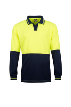 Yellow / Navy - Front - WSP206 - Hi Vi Two Tone L/S Laundry Polo