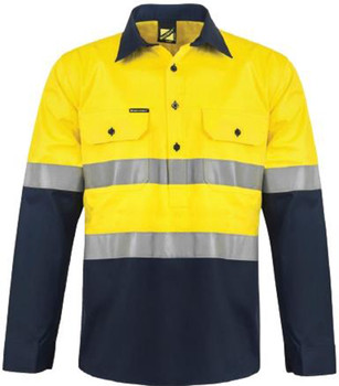 Yellow / Navy - Front - WS6033 - 2Tone Half Plket Sht W Tape