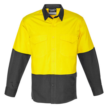 Yellow / Charcoal - Front - ZW128 - Mens Rugged Cooling Hi Vis Spliced Shirt - Syzmik