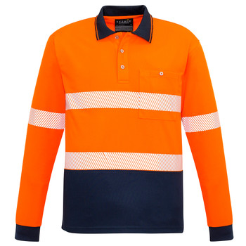 Orange / Navy - Front - ZH530 - Unisex Hi Vis Segmented L/S Polo - Hoop Taped - Syzmik
