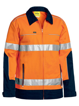 Orange / Navy - Front - BJ6917T - Taped Hi Vis Drill Jacket with Liquid Repellent finish