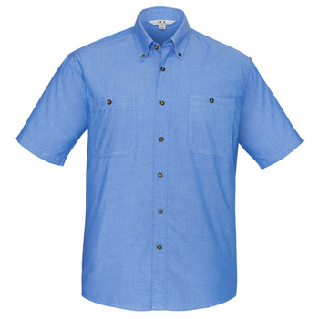 Chambray - Front - SH113 - Mens Wrinkle Free Chambray Short Sleeve Shirt - Biz Collection
