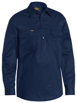 Navy - Front - BSC6820 - Closed Front Cool Lightweight Drill Shirt