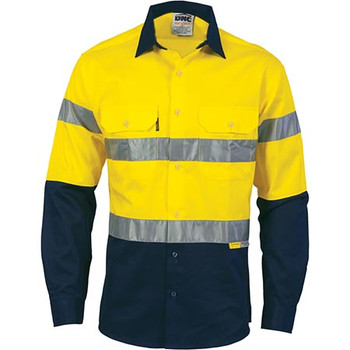 3886 - HiVis Cool-Breeze L/S Cotton Shirt with 3M 8910 R/Tape - Yellow/Navy