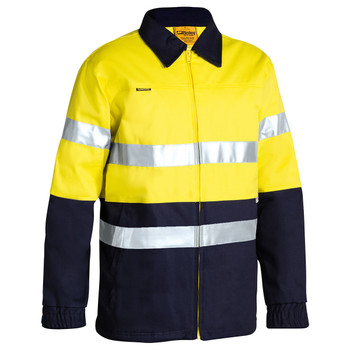 Yellow / Navy - Front - BK6710T - 2 Tone Hi Vis Drill Jacket 3M Reflective Tape - Bisley Workwear