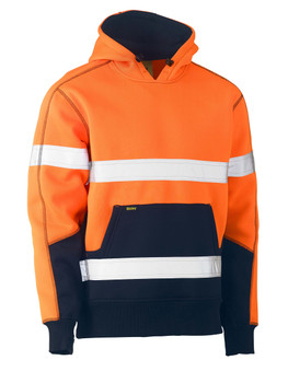 Orange / Navy - Front - BK6619T - Taped Two Tone Fleece Hoodie Pullover