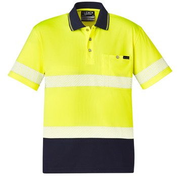Yellow / Navy - Front - ZH535 - Unisex Hi Vis Segmented S/S Polo - Hoop Taped - Syzmik