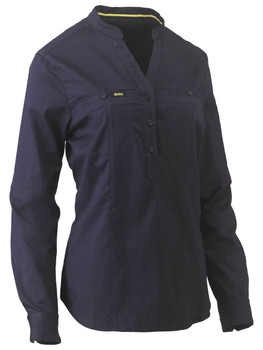 Navy - Front - BLC6063 - Women's Stretch V-Neck Closed Front Shirt