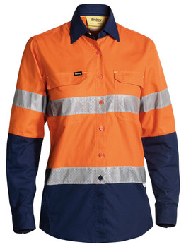 Orange / Navy - Front - BL6415T - Women's X Airflow Taped Hi Vis Ripstop Shirt