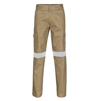 Khaki - Front - 3319 - Cttn Drill Cargo Pants R/Tape