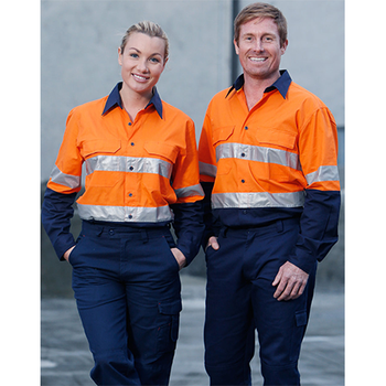 Orange-Navy - SW69 Long Sleeve Safety Shirt