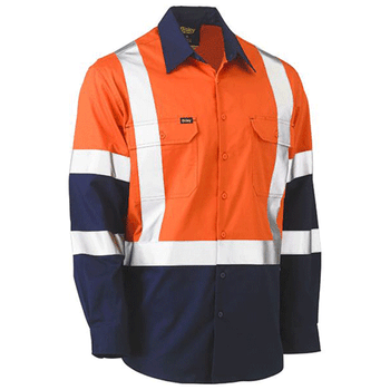 Orange-Navy - BS6696XT 3M X Taped Hi Vis Cool Lightweight Shirt - Bisley