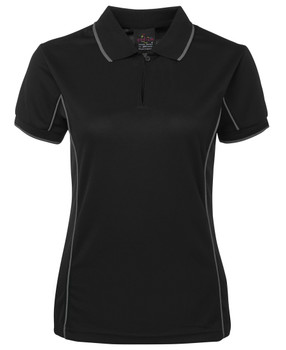 Black / Grey - Front - 7LPI - PODIUM LADIES PIPING POLO