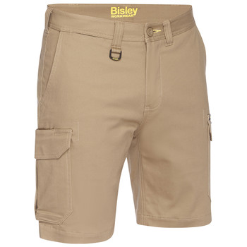 Khaki - Front - BSHC1008 - Mens Stretch Cotton Cargo Short - Bisley Workwear