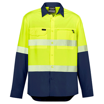 Yellow-Navy - ZW470 Mens Hi Vis Outdoor Segmented Tape L/S Shirt - SYZMIK