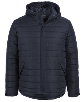 Navy - Front - 3AHJ - JB's Hooded Puffer Jacket