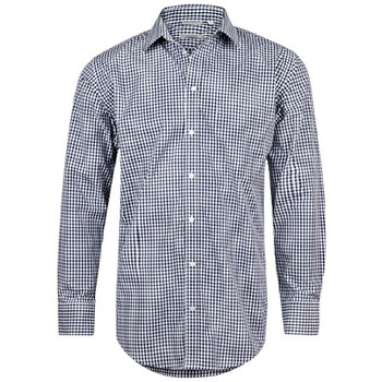 Navy-White - M7300L Mens Gingham Check L/S Shirt w/ Roll-Up Tab Sleeve - Benchmark