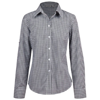 Black-White - M8300L Ladies Gingham Check L/S Shirt w/ Roll-Up Tab Sleeve - Benchmark