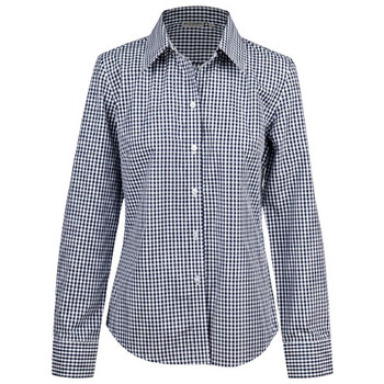 Navy-White - M8300L Ladies Gingham Check L/S Shirt w/ Roll-Up Tab Sleeve - Benchmark