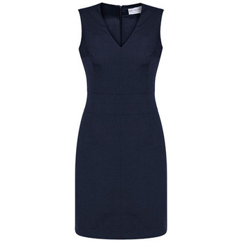 Navy - 30121 Womens Sleeveless V Neck Dress - Biz Corporates