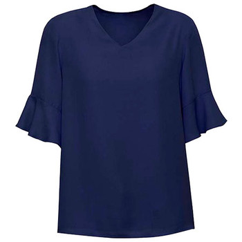 Navy - RB966LS Womens Aria Fluted Sleeve Blouse - Biz Corporates