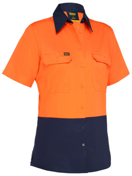 Orange / Navy - Front - BL1895 - Women's Cool Lightweight Hi Vis Drill Shirt