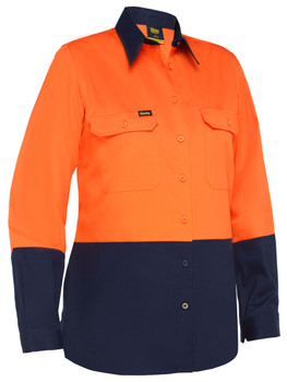 Orange / Navy - Front - BL6895 - Women's Cool Lightweight Hi Vis Drill Shirt