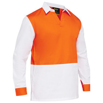 Orange-White - BS6405 Two Tone Hi Vis V-Neck Long Sleeve Shirt - Bisley