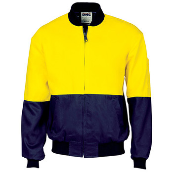 Yellow-Navy - 3757 HiVis Two Tone Cotton Bomber Jacket - DNC Workwear