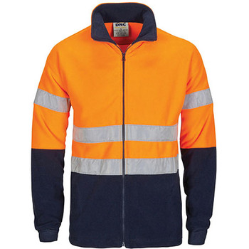 Orange-Navy - 3830 HiVis Two Tone Full Zip Polar Fleece With Generic R-Tape - DNC Workwear