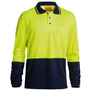 Yellow / Navy - Front - BK6234 - Hi Vis Polo Shirt - 2 Tone Long Sleeve - Bisley Workwear