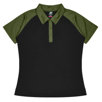 BLACK/ARMY GREEN - Front - 2318 - Manly Lady Polo - Aussie Pacific BLACK/ARMY GREEN - Front - 2318 - Manly Lady Polo - Aussie Pacific