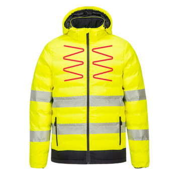 Annotated - Yellow / Black - Front - S548 - Hi-Vis Ultrasonic Heated Tunnel Jacket - Portwest