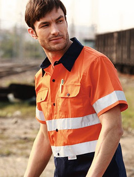 SS1231 - UNISEX ADULTS HI-VIS S/S COTTON DRILL SHIRT WITH REFLECTIVE TAPE