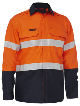 Orange / Navy - Front - BS8338T - Apex 160 Taped Hi Vis FR Ripstop Vented Shirt