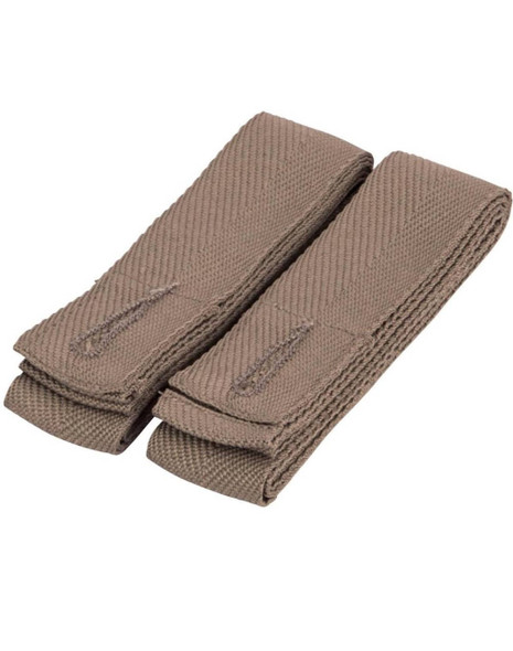 Changeable apron straps in a tan colour, featuring a woven texture and two segments for adjustable fitting.