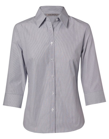 Silver Grey - Front - M8213 - Women's Fine Stripe 3/4 Sleeve Shirt
