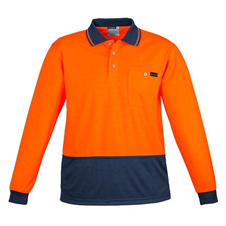 ZH410 - Mens Comfort Back L/S Polo Orange/Navy Front