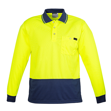 ZH410 - Mens Comfort Back L/S Polo Yellow/Navy Front