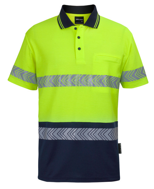 Lime / Navy - Front - 6HMSS - JB's HV S/S D+N C/Back Segmented Tape Polo