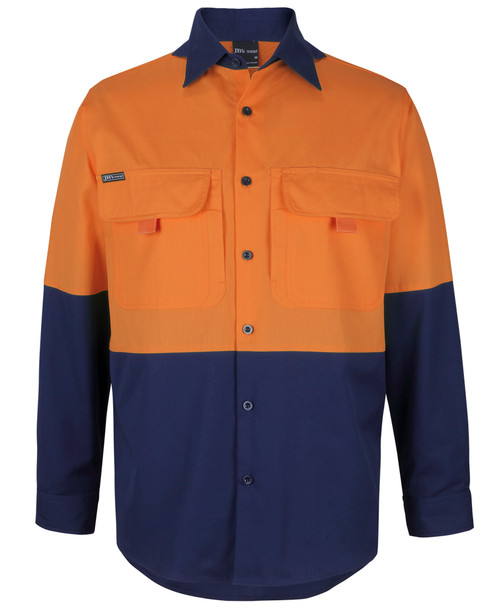 Orange / Navy - Front - 6HNRL - JB's HV L/S Ripstop Fishing Shirt