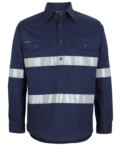 Navy - Front - 6HWCT - JB's Close Front L/S 150G W/Shirt Reflective Tape