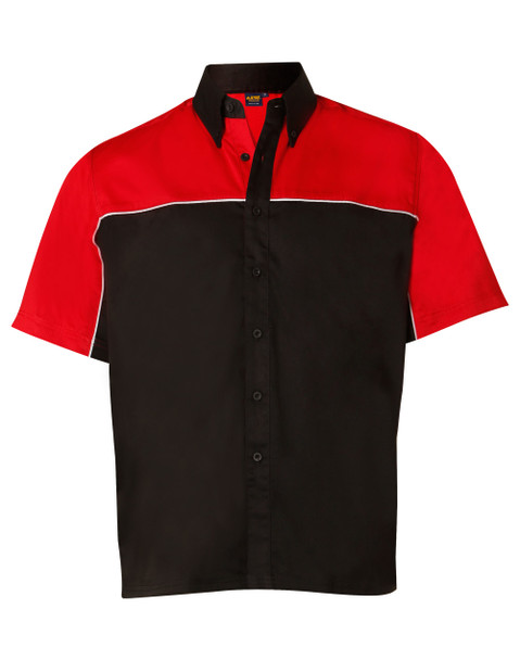 Red / Black / Whitepiping - Front - BS11 - Men's tri-color poly/cotton twill shirt white piping Red / Black / Whitepiping - Front - BS11 - Men's tri-color poly/cotton twill shirt white piping