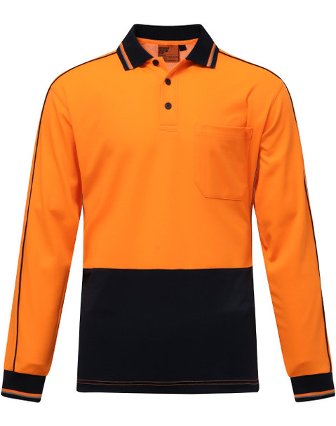 Orange / Navy - Front - SW90 - Hi-Vis Sustainable Cool-Breeze Truedry Safety L/S Polo