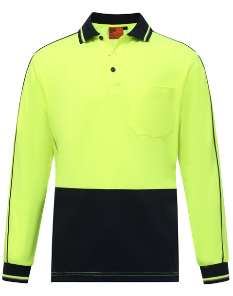 Yellow / Navy - Front - SW90 - Hi-Vis Sustainable Cool-Breeze Truedry Safety L/S Polo