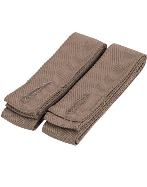 Changeable apron straps in a tan colour, featuring a woven texture and two segments for adjustable fitting.